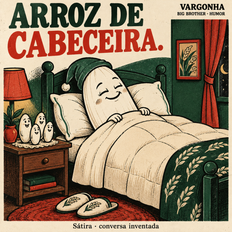 Cartoon inventado: um grão de arroz com gorro dorme numa cama. Arroz de cabeceira.