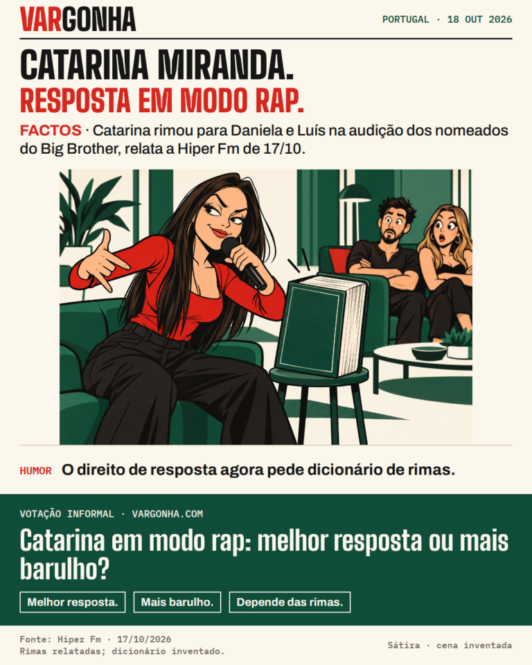 Cena inventada: Catarina Miranda canta num microfone; um dicionário acompanha a discussão na casa.