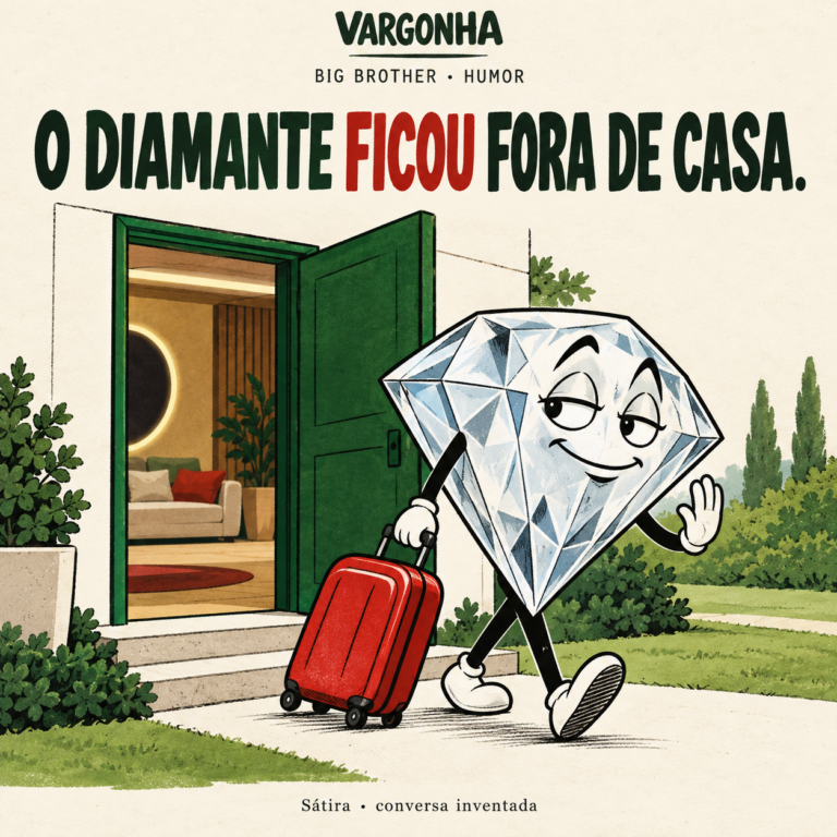 Cartoon inventado: um diamante com mala vermelha sai pela porta de uma casa.