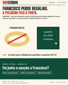 Desenho satírico de uma pulseira de aliado de Francisco e uma porta do quarto da líder Catarina, sem reproduzir cena real.